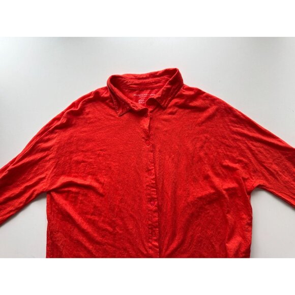 MAJESTIC FILATURES Orange Red Linen Button Down Shirt Top, Size 3/M - Picture 7 of 16